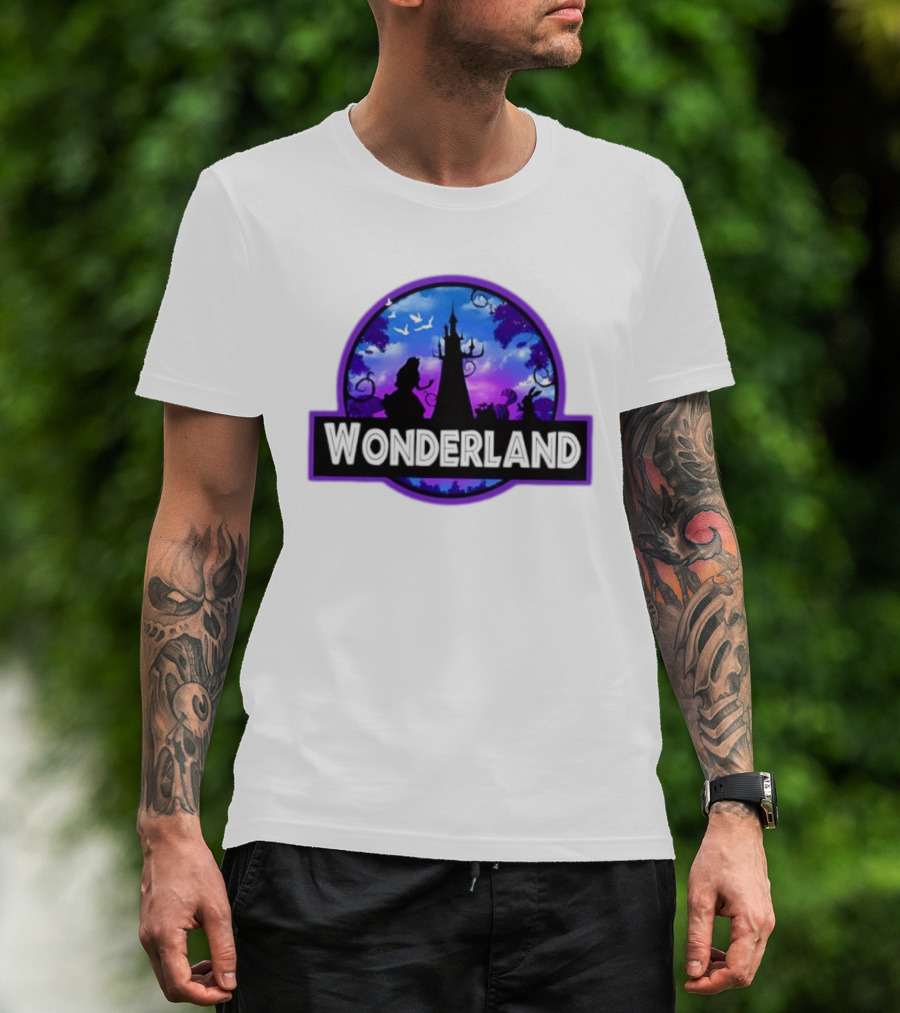 Alice Cheshire Cat White Rabbit Wonderland Disney Fantasy Adventure Movie T-Shirt