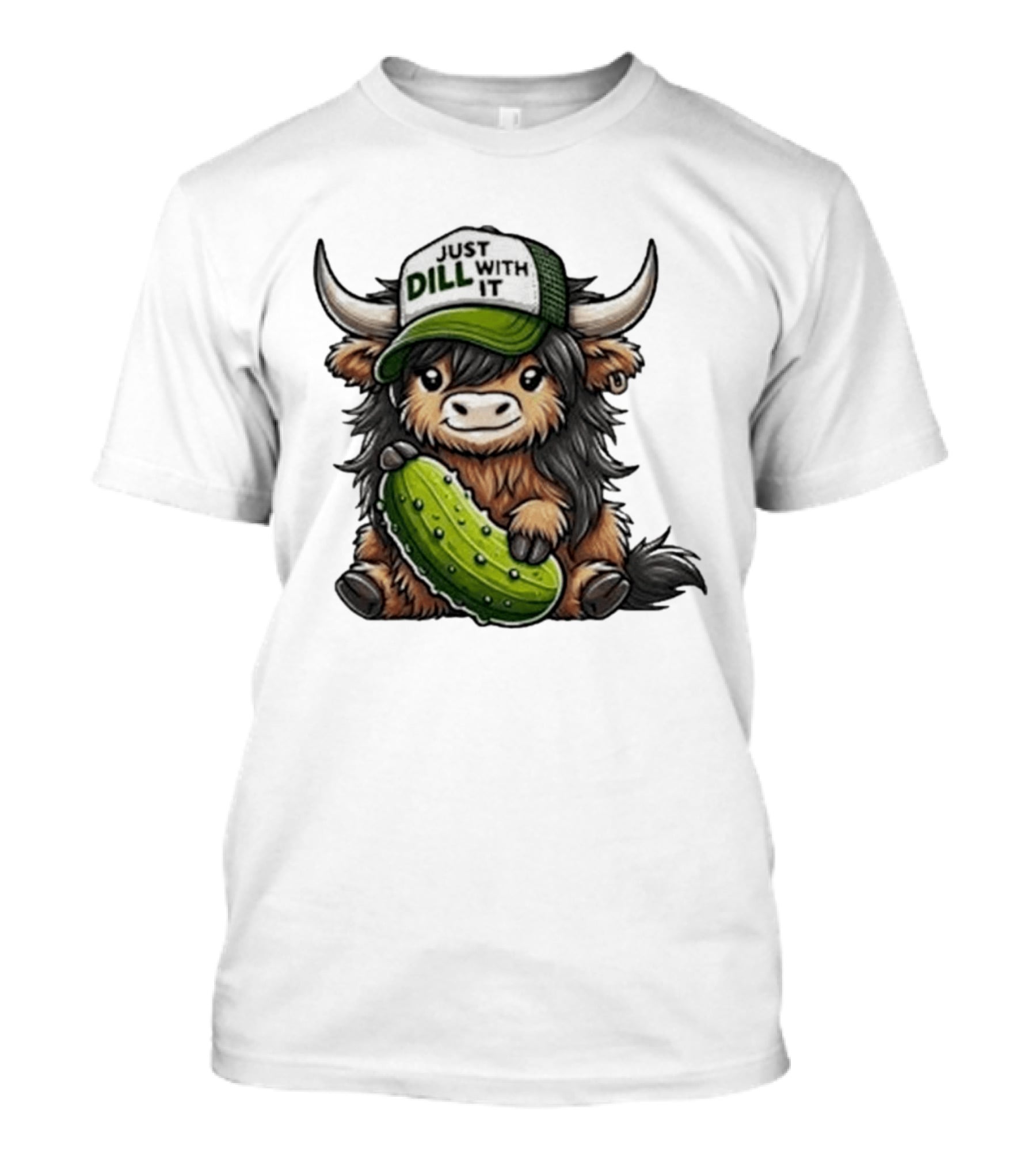 Highland Cow Just Dill With It Pickle Hat T-Shirt