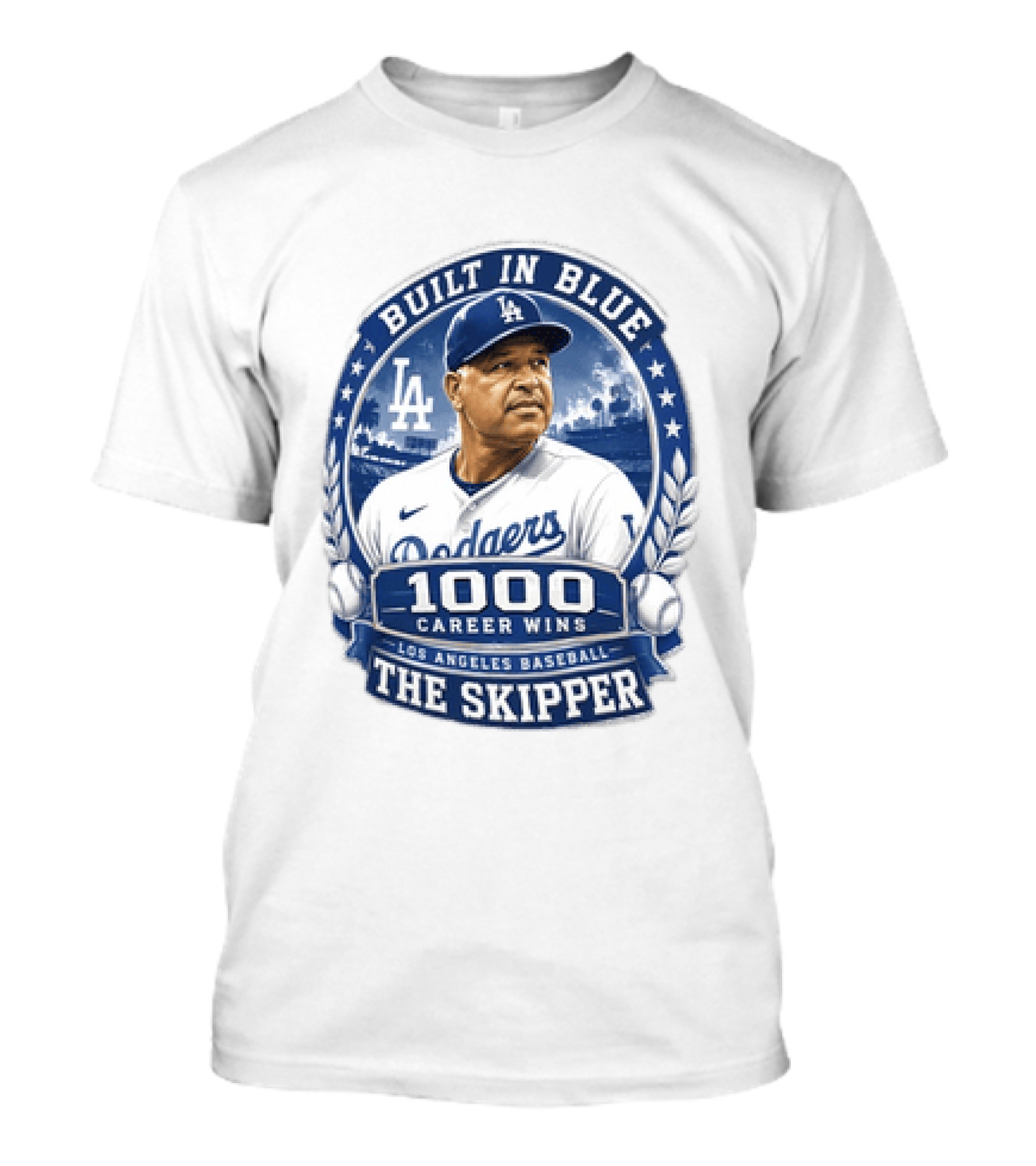 Built In Blue Los Angeles Dodgers Dave Roberts 1000 Career Wins The Skipper T-Shirt