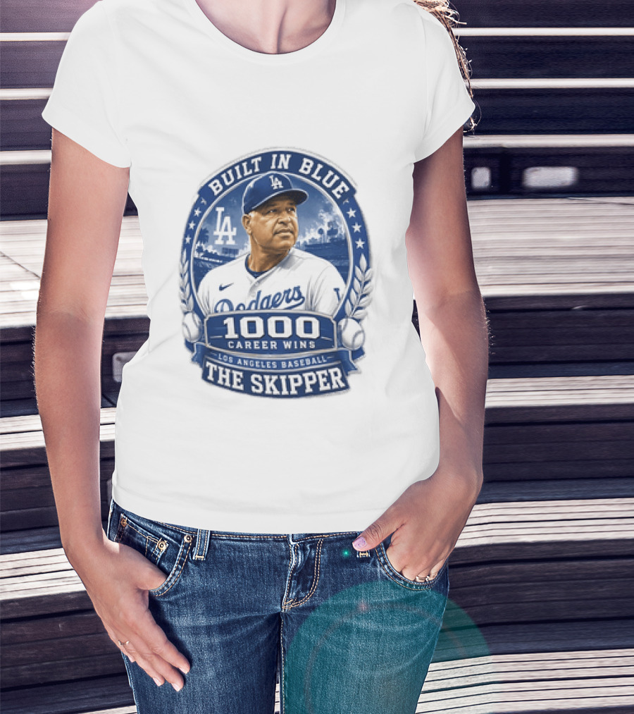 Built In Blue Los Angeles Dodgers Dave Roberts 1000 Career Wins The Skipper T-Shirt