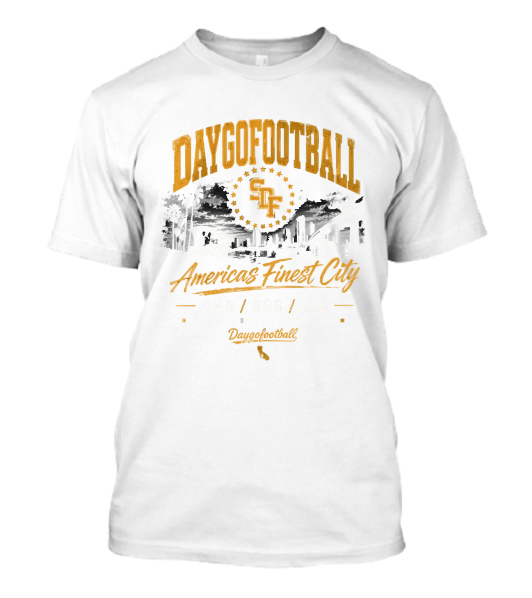 Daygo Football San Diego America's Finest City 760 858 619 California SDP Stadium T-Shirt