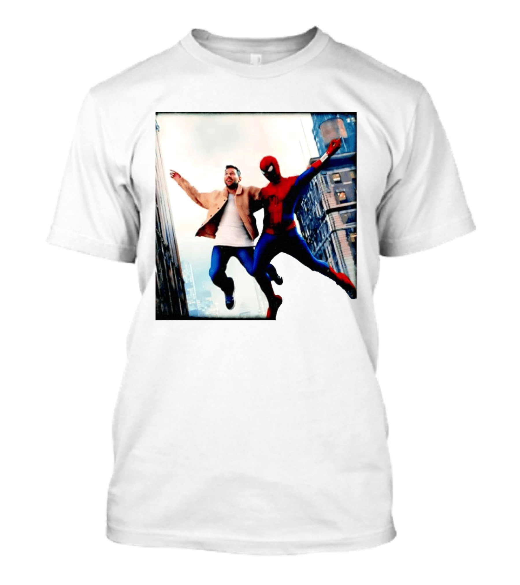 Lionel Messi And Spider Man Jump In City Marvel Cinematic Universe T-Shirt