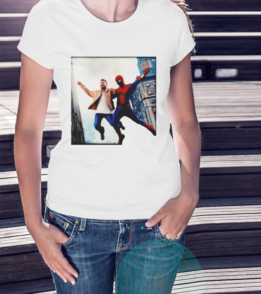 Lionel Messi And Spider Man Jump In City Marvel Cinematic Universe T-Shirt