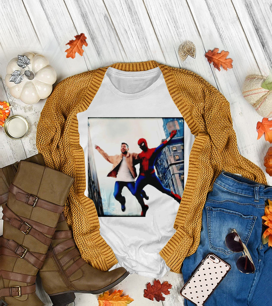 Lionel Messi and Spider Man Jump in City Marvel Cinematic Universe T-Shirt