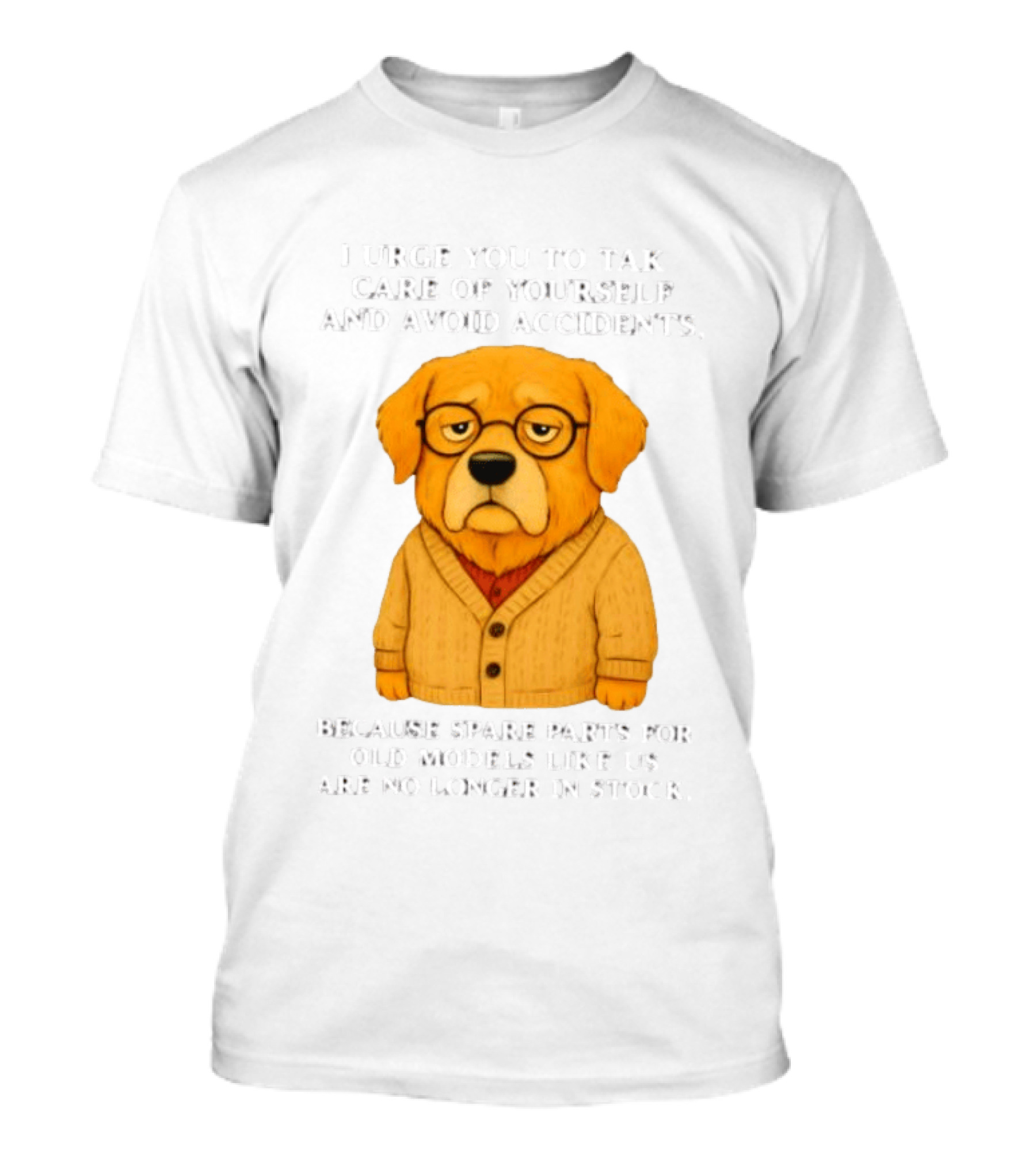Elderly Golden Retriever Warns To Avoid Accidents Spare Parts For Old Models Not In Stock T-Shirt
