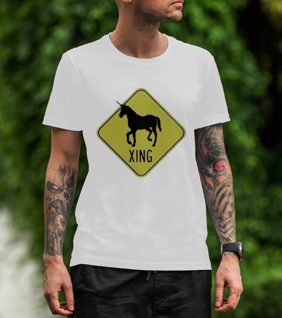 Unicorn Xing Mythical Creature Crosswalk Sign T-Shirt