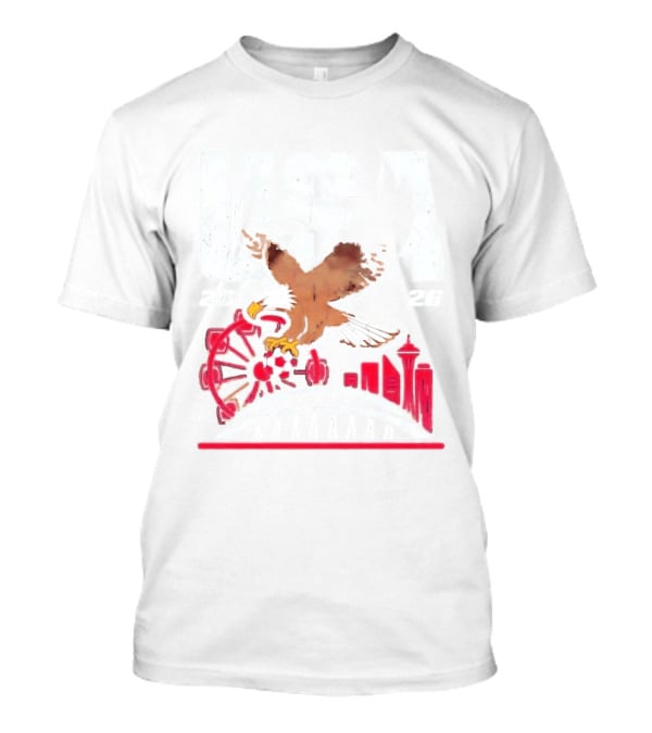 USA 2026 Eagle Space Needle Soccer Seattle Ferris Wheel T-Shirt