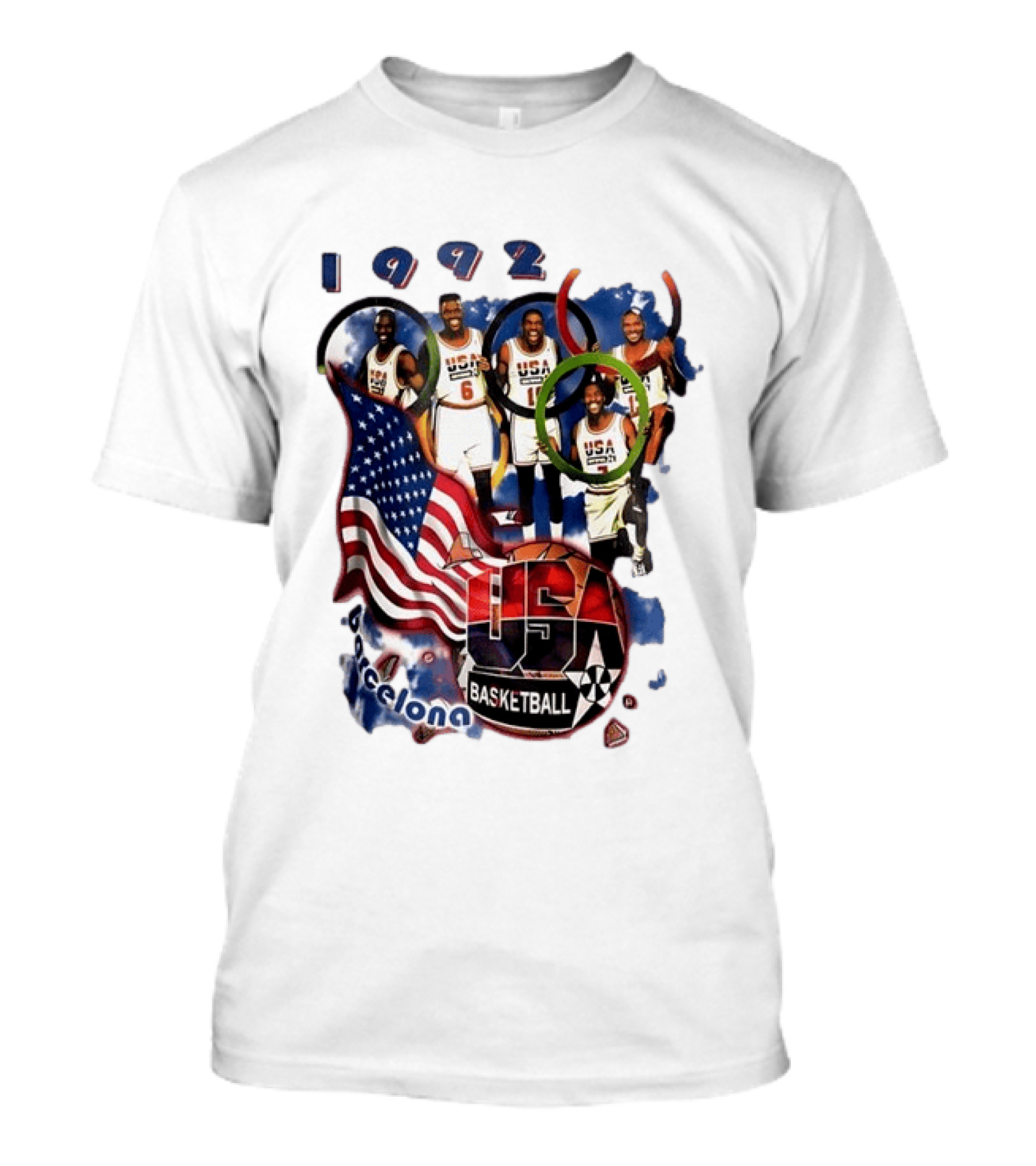 USA Basketball 1992 Dream Team Patrick Ewing David Robinson Michael Jordan Clyde Drexler Barcelona T-Shirt