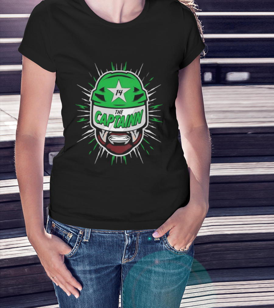 The Captainn Dallas Stars 14 Hockey Beard Helmet T-Shirt