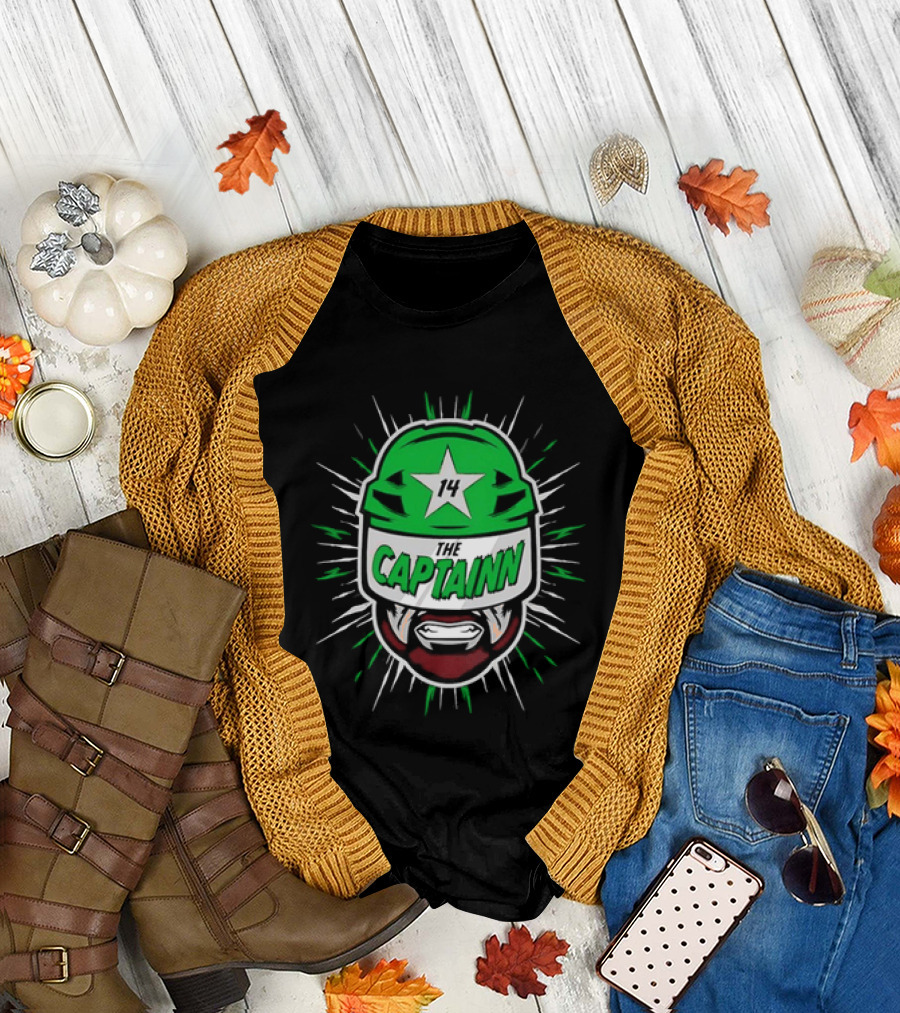 The Captainn Dallas Stars 14 Hockey Beard Helmet T-Shirt