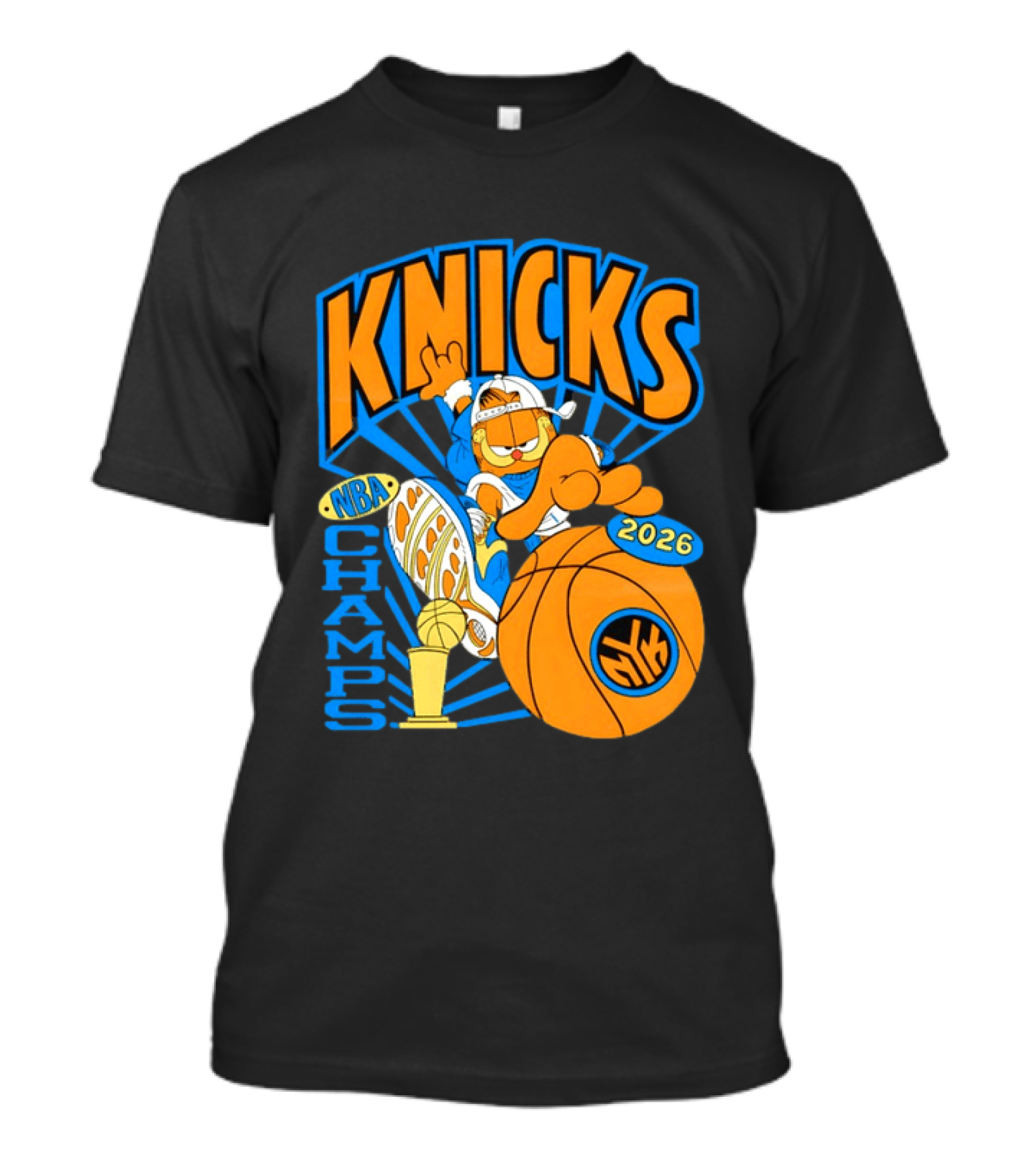 Knicks NBA Champs 2026 Orange Cat Basketball T-Shirt