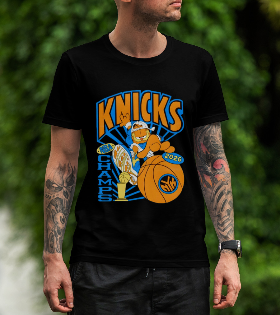 Knicks NBA Champs 2026 Orange Cat Basketball T-Shirt