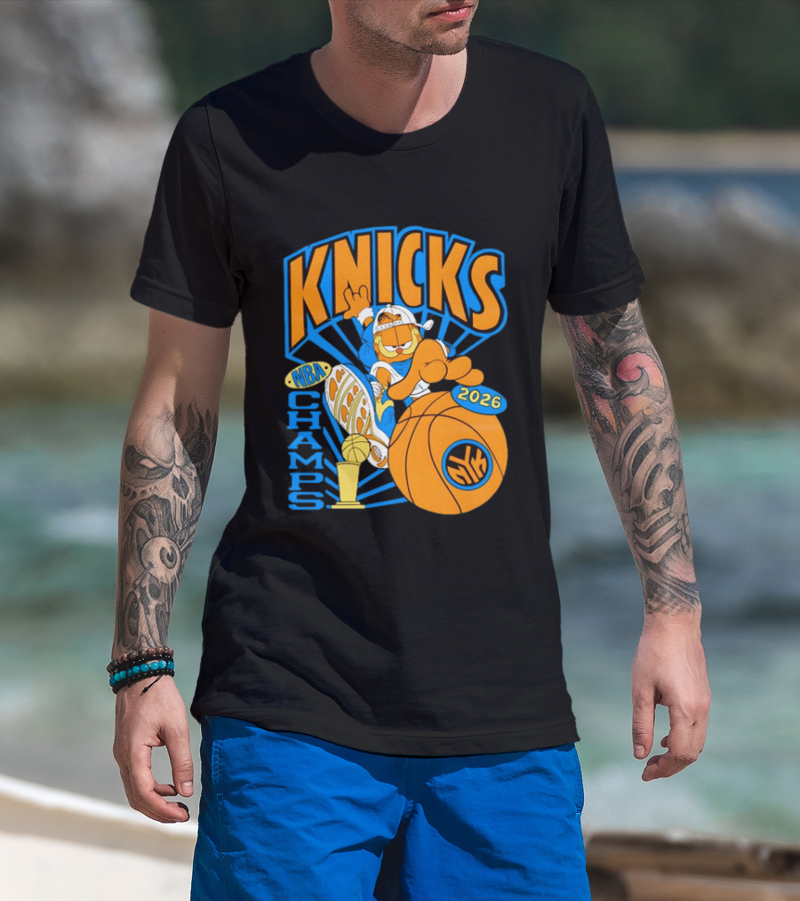 Knicks NBA Champs 2026 Orange Cat Basketball T-Shirt