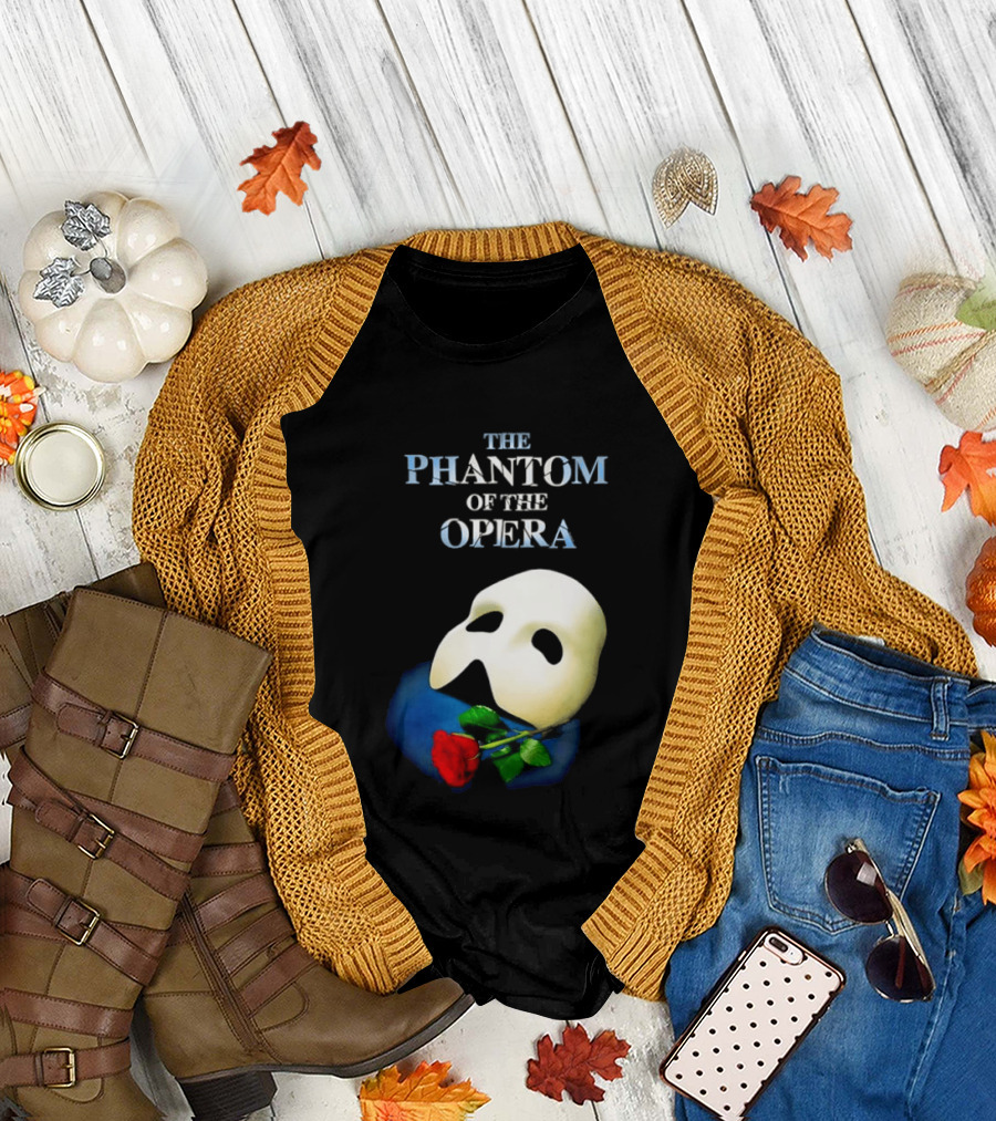 The Phantom of the Opera Mask with Red Rose T-Shirt