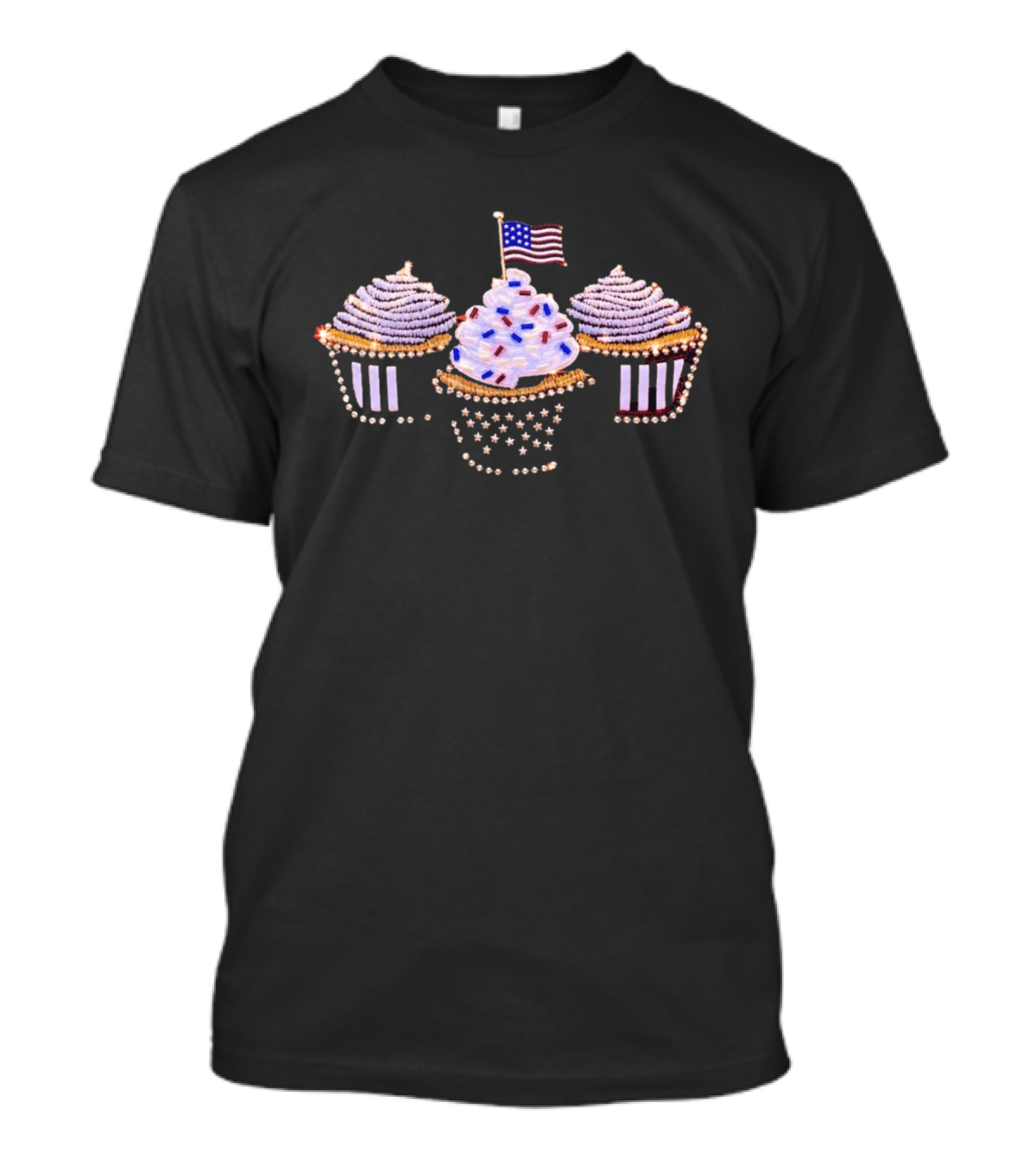 Patriotic Beaded American Flag Cupcake Trio Decor T-Shirt