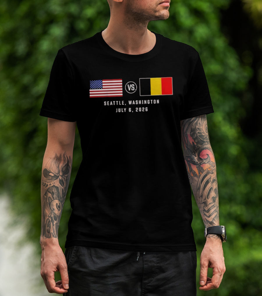USA Vs Belgium Seattle Washington July 6 2026 American And Belgian Flags T-Shirt