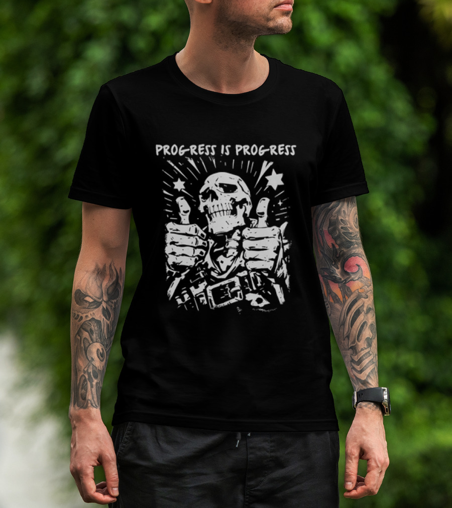 Progress Is Progress Skeleton Thumbs Up Double Stars T-Shirt