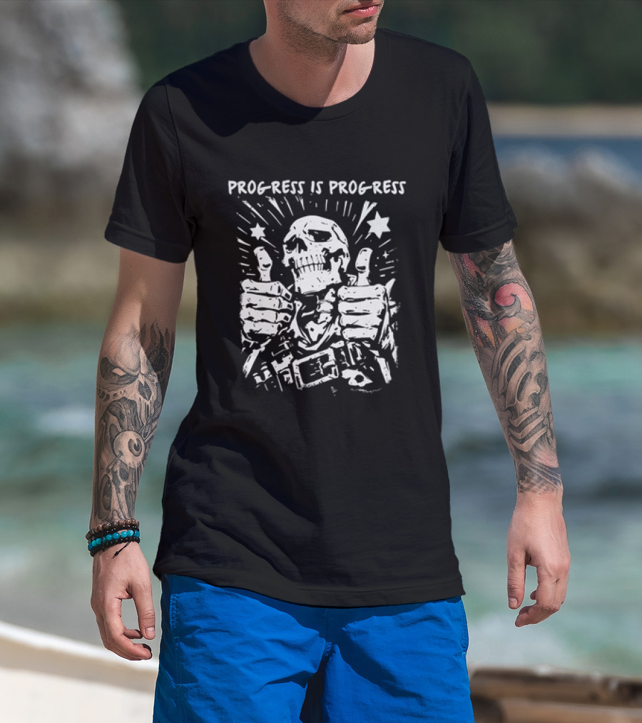 Progress Is Progress Skeleton Thumbs Up Double Stars T-Shirt