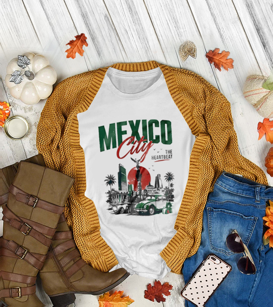 Mexico City Skyline Angel of Independence Vibrant Heartbeat Landscape T-Shirt