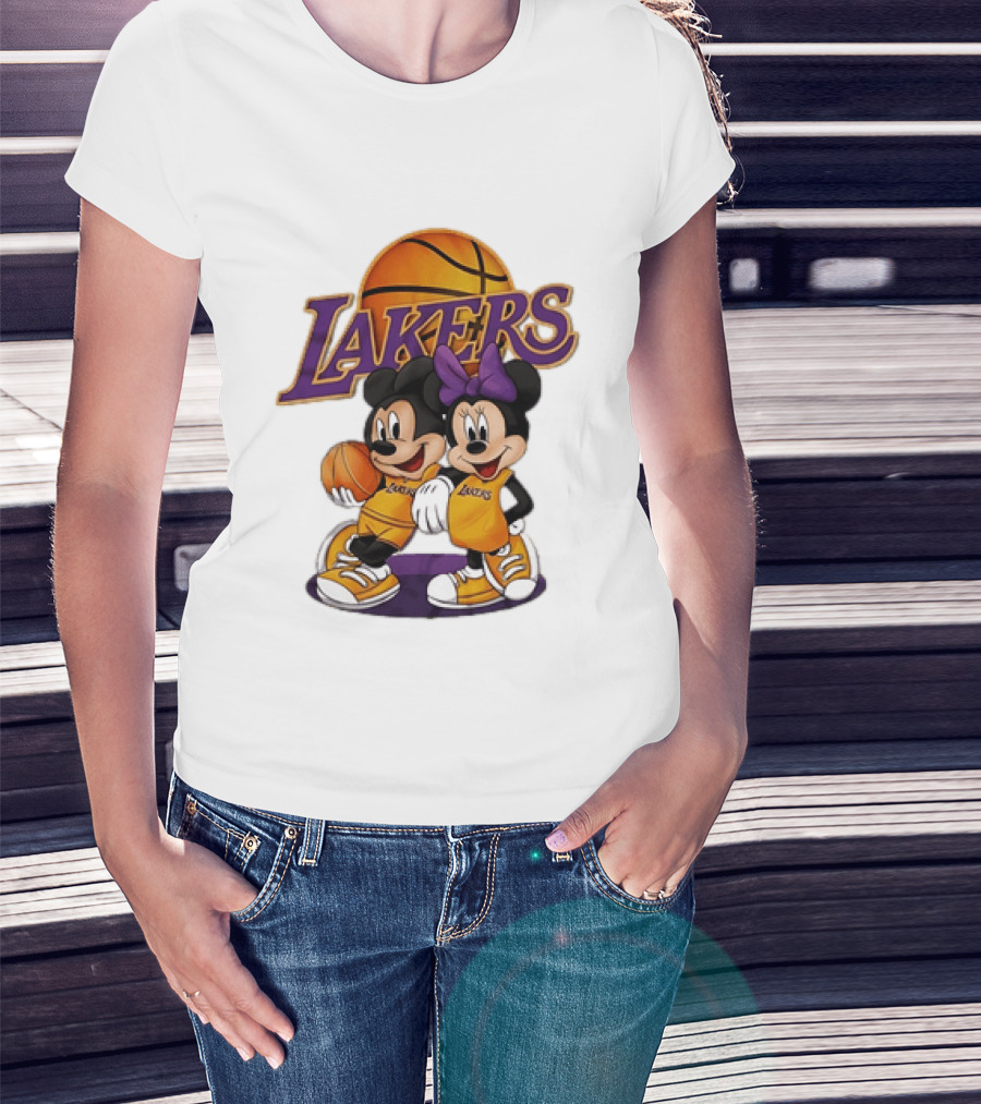 Mickey Mouse Los Angeles Lakers Basketball Crossover With Minnie Mouse T-Shirt