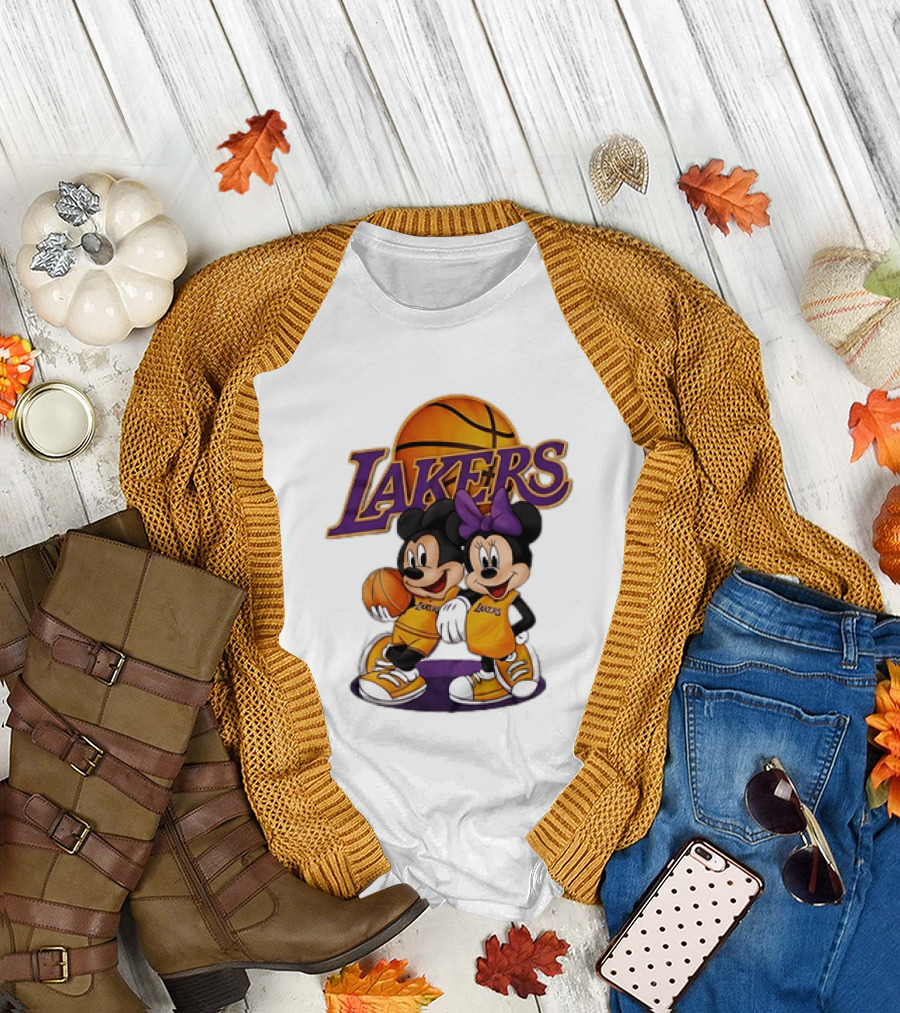 Mickey Mouse Los Angeles Lakers Basketball Crossover with Minnie Mouse T-Shirt