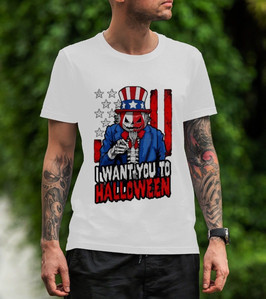 USA Patriotic Zombie Uncle Sam Pumpkin I Want You To Halloween T-Shirt