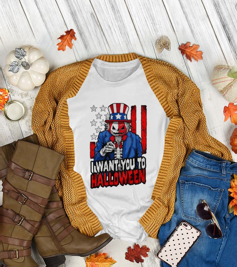 USA Patriotic Zombie Uncle Sam Pumpkin I Want You to Halloween T-Shirt