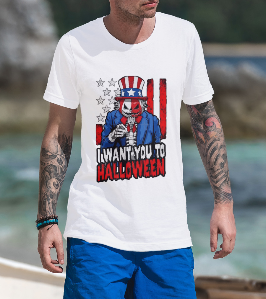 USA Patriotic Zombie Uncle Sam Pumpkin I Want You To Halloween T-Shirt