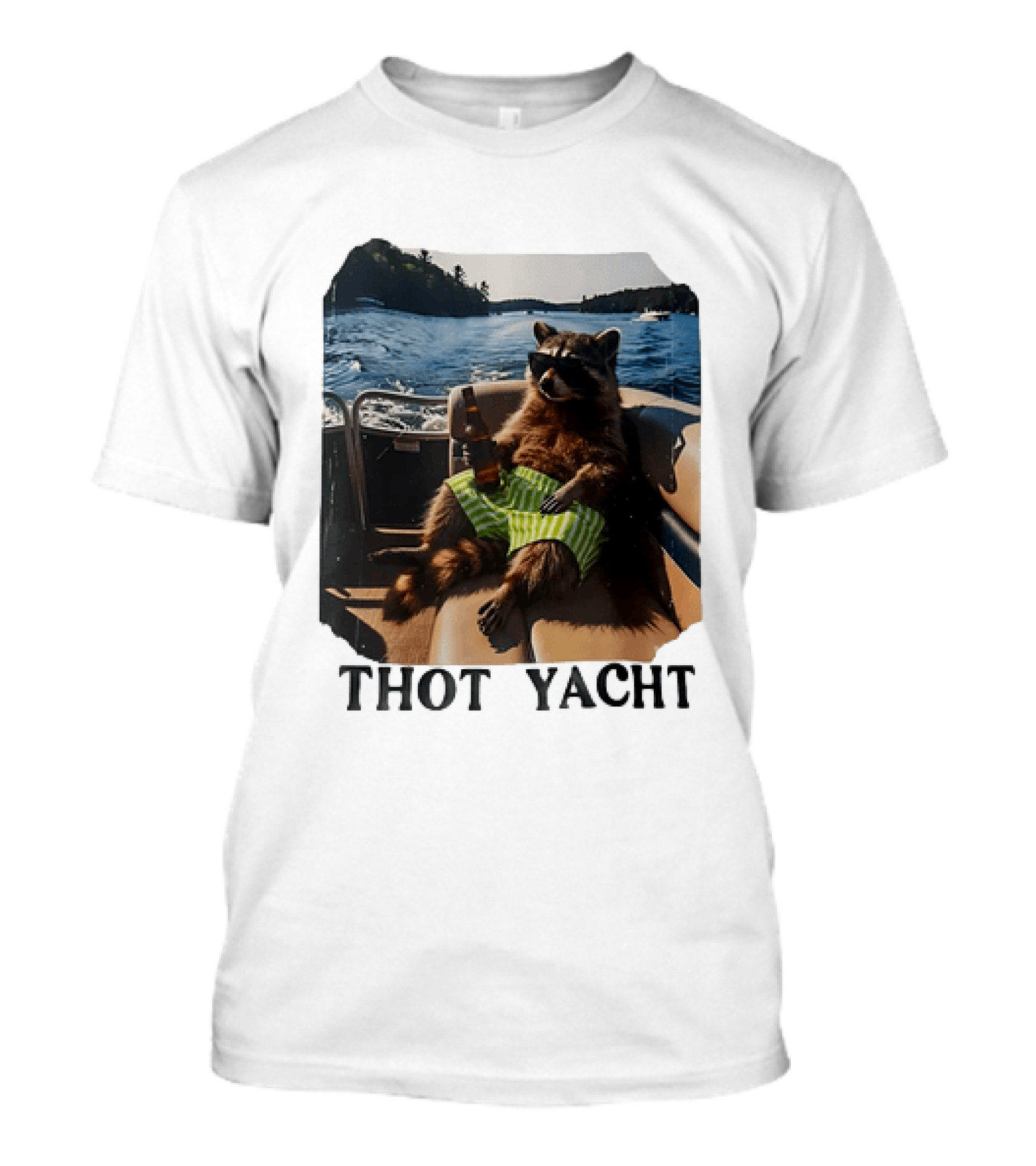 Raccoon Relaxing Thot Yacht Boat Adventure T-Shirt