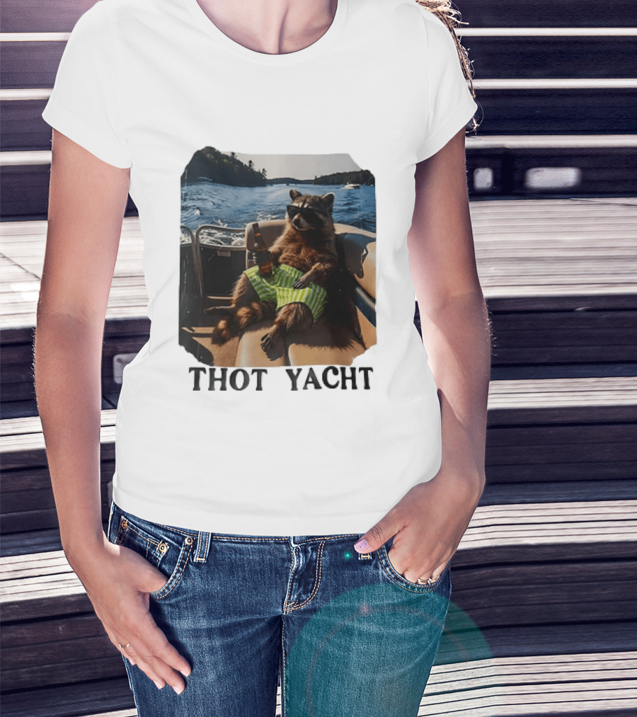 Raccoon Relaxing Thot Yacht Boat Adventure T-Shirt