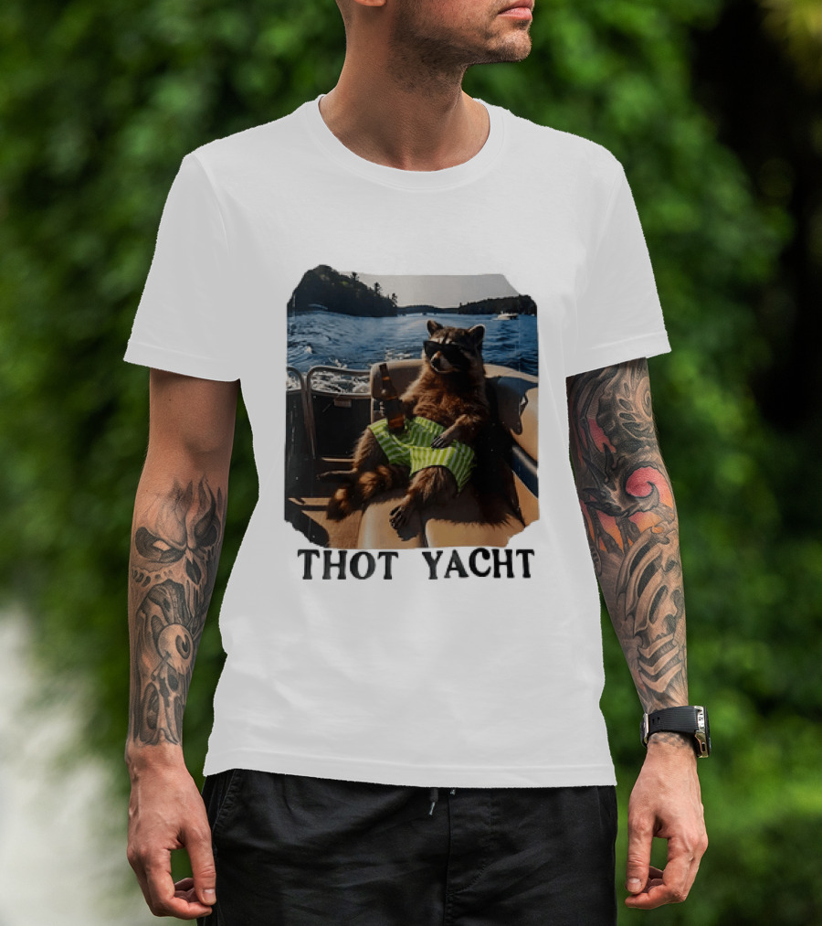 Raccoon Relaxing Thot Yacht Boat Adventure T-Shirt
