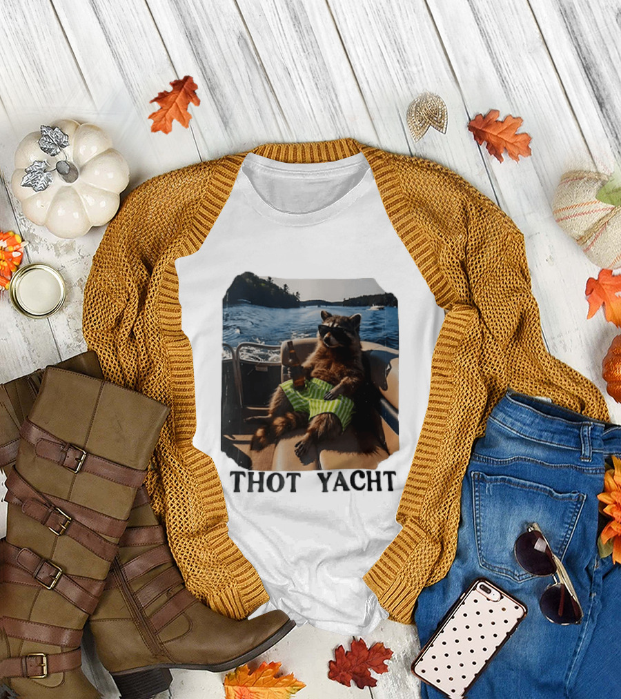 Raccoon Relaxing Thot Yacht Boat Adventure T-Shirt