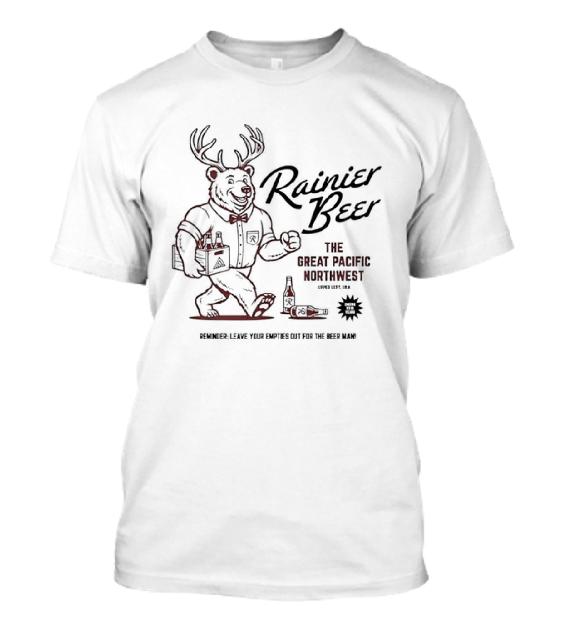 Rainier Beer Jackalope Bear Great Pacific Northwest Explore Legend Of The Sasquatch T-Shirt