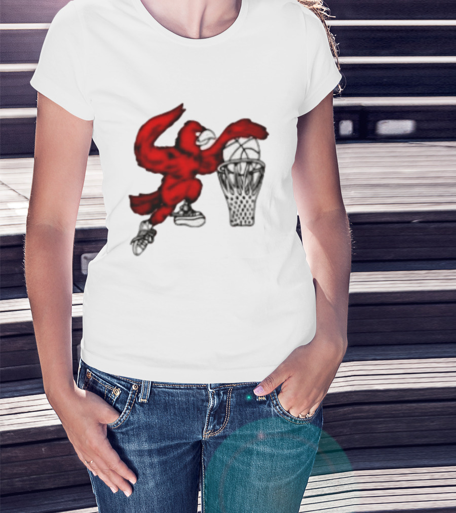 Red Cardinal Bird Dunking Basketball T-Shirt