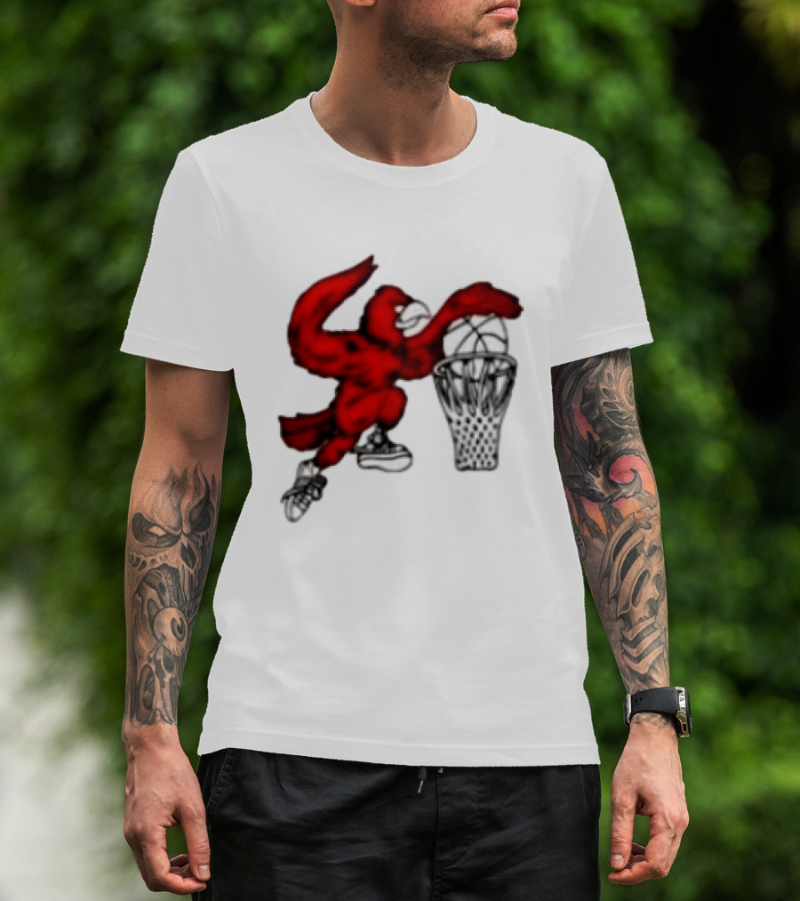 Red Cardinal Bird Dunking Basketball T-Shirt