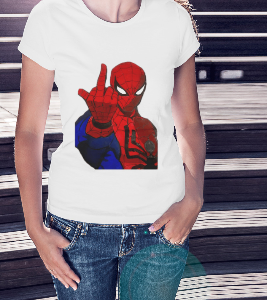 Spider Man Middle Finger Gesture Iconic Superhero Attitude T-Shirt