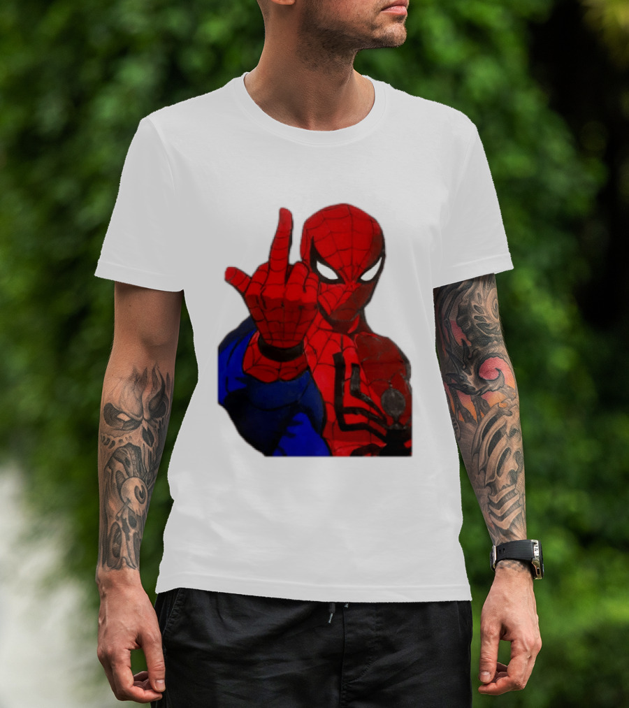Spider Man Middle Finger Gesture Iconic Superhero Attitude T-Shirt