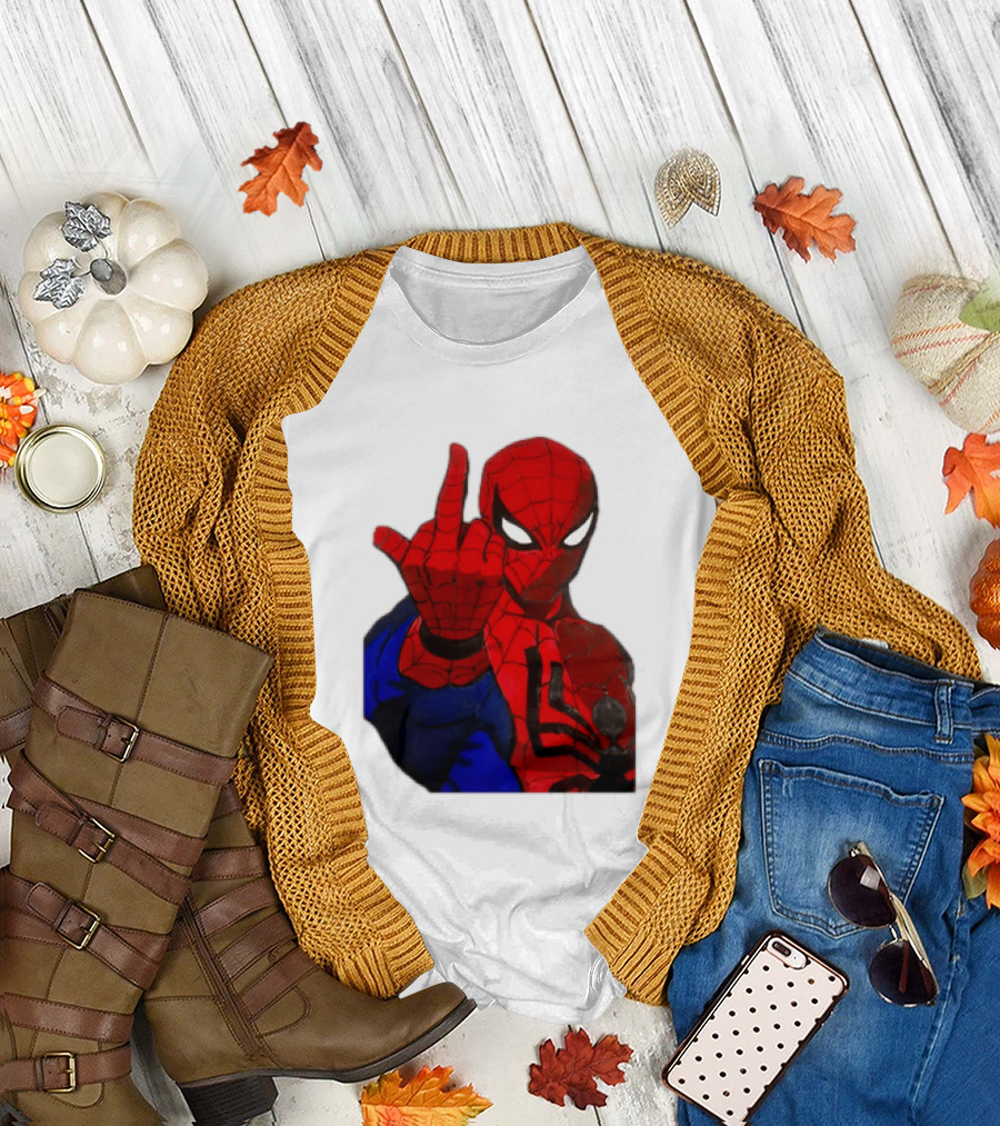 Spider Man Middle Finger Gesture Iconic Superhero Attitude T-Shirt