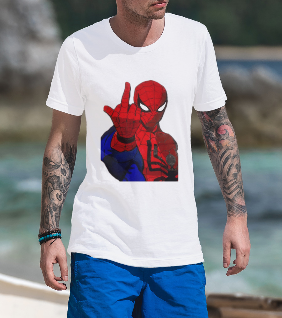 Spider Man Middle Finger Gesture Iconic Superhero Attitude T-Shirt