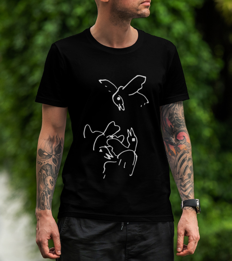 Square Triangle Bird Flying Black Minimalist Line T-Shirt