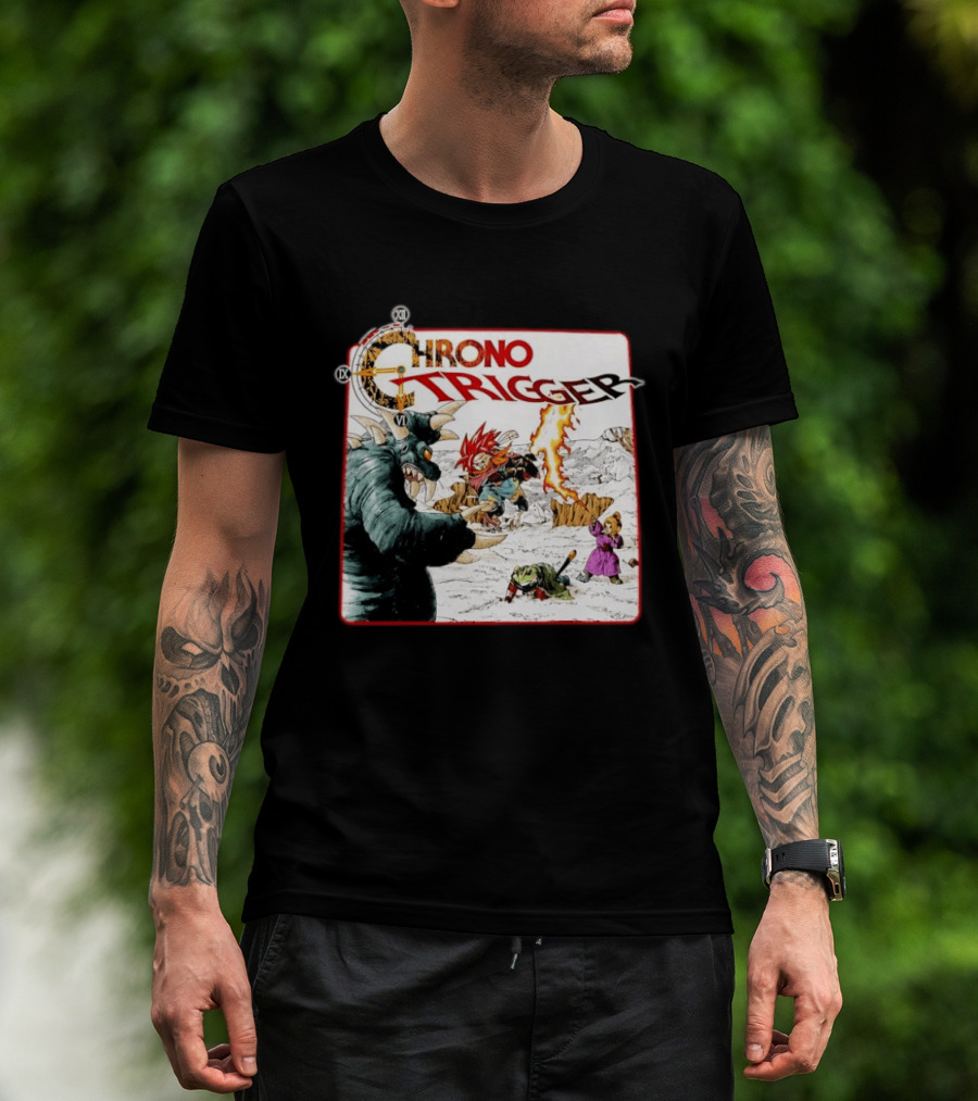 Chrono Trigger Iconic Gaming Adventure Characters And Battle Scene T-Shirt