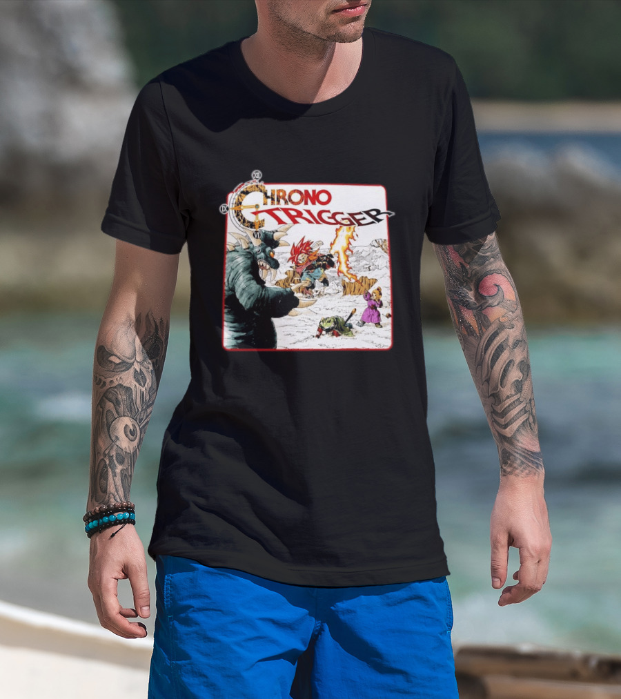 Chrono Trigger Iconic Gaming Adventure Characters And Battle Scene T-Shirt