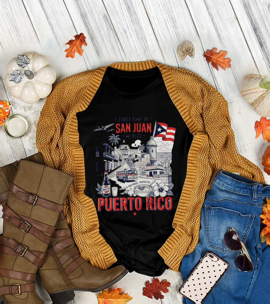 First Time in San Juan Mi Hijo Puerto Rico Malta Mofongo ¡Papacito! T-Shirt