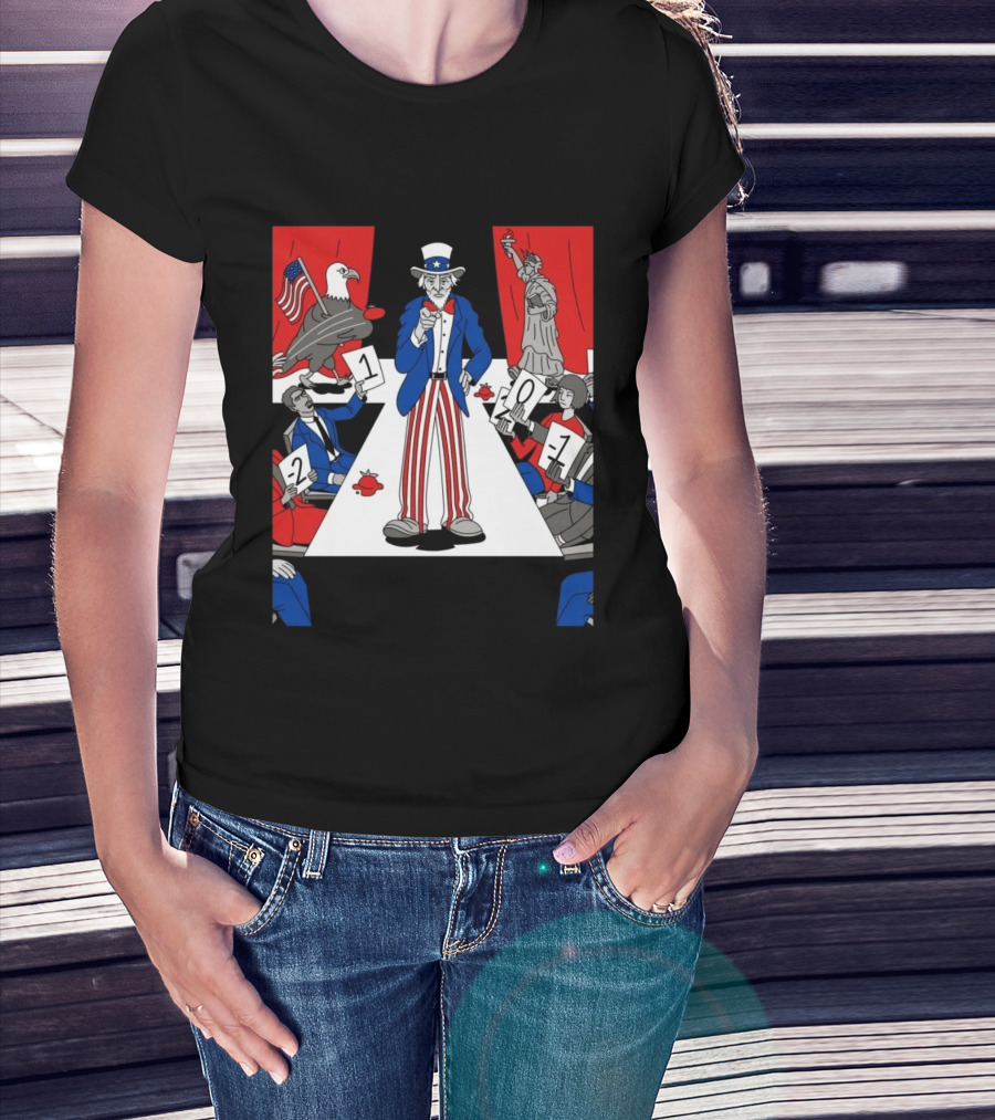 Uncle Sam Patriotic Symbol With Statue Of Liberty And American Eagle Political Commentary T-Shirt