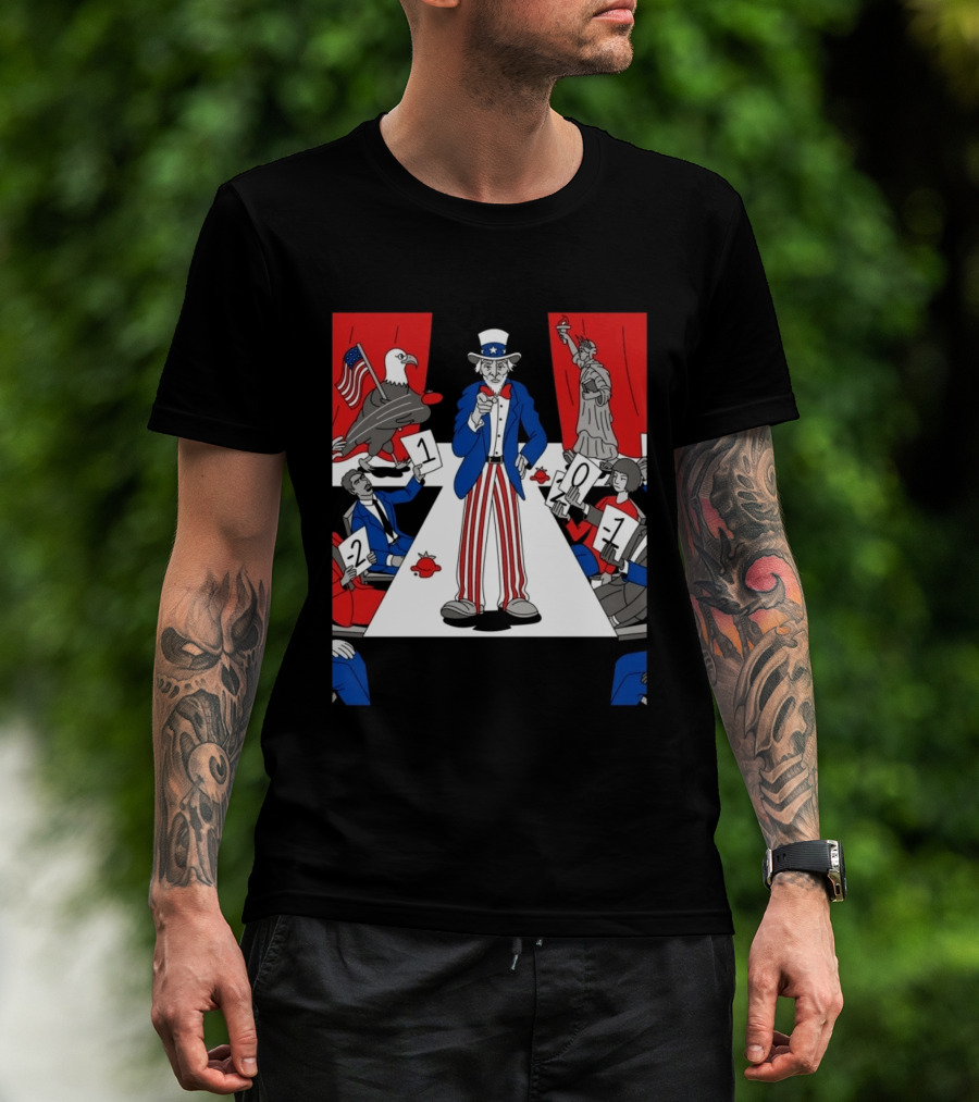 Uncle Sam Patriotic Symbol With Statue Of Liberty And American Eagle Political Commentary T-Shirt