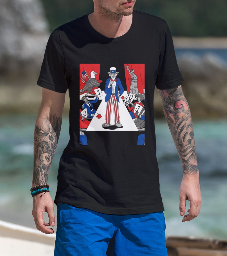 Uncle Sam Patriotic Symbol With Statue Of Liberty And American Eagle Political Commentary T-Shirt