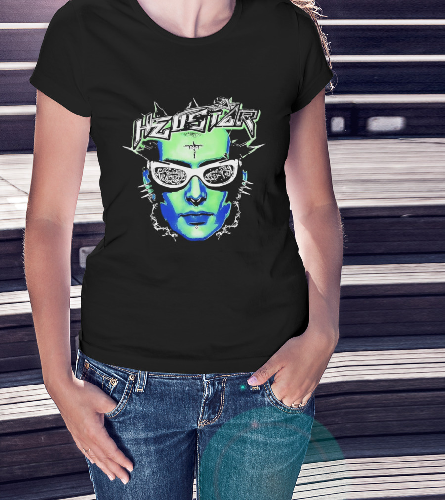 Heustar Face Futuristic Cyberpunk Digital Neon Aesthetic T-Shirt