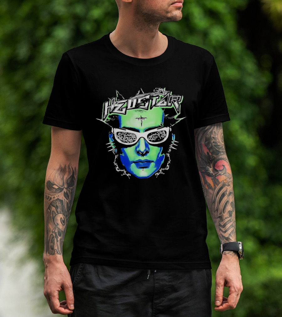 Heustar Face Futuristic Cyberpunk Digital Neon Aesthetic T-Shirt