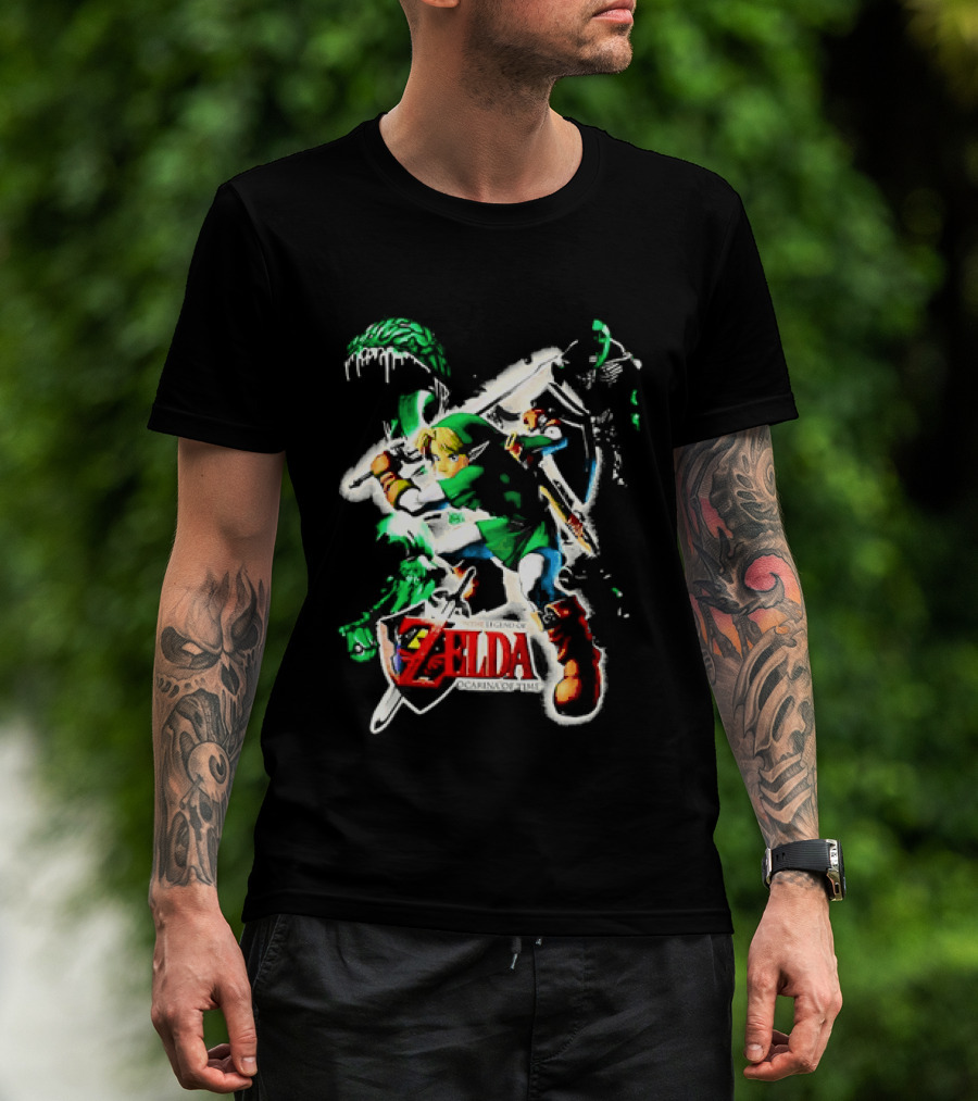 Legend Of Zelda Ocarina Of Time Link Fighting Enemies T-Shirt