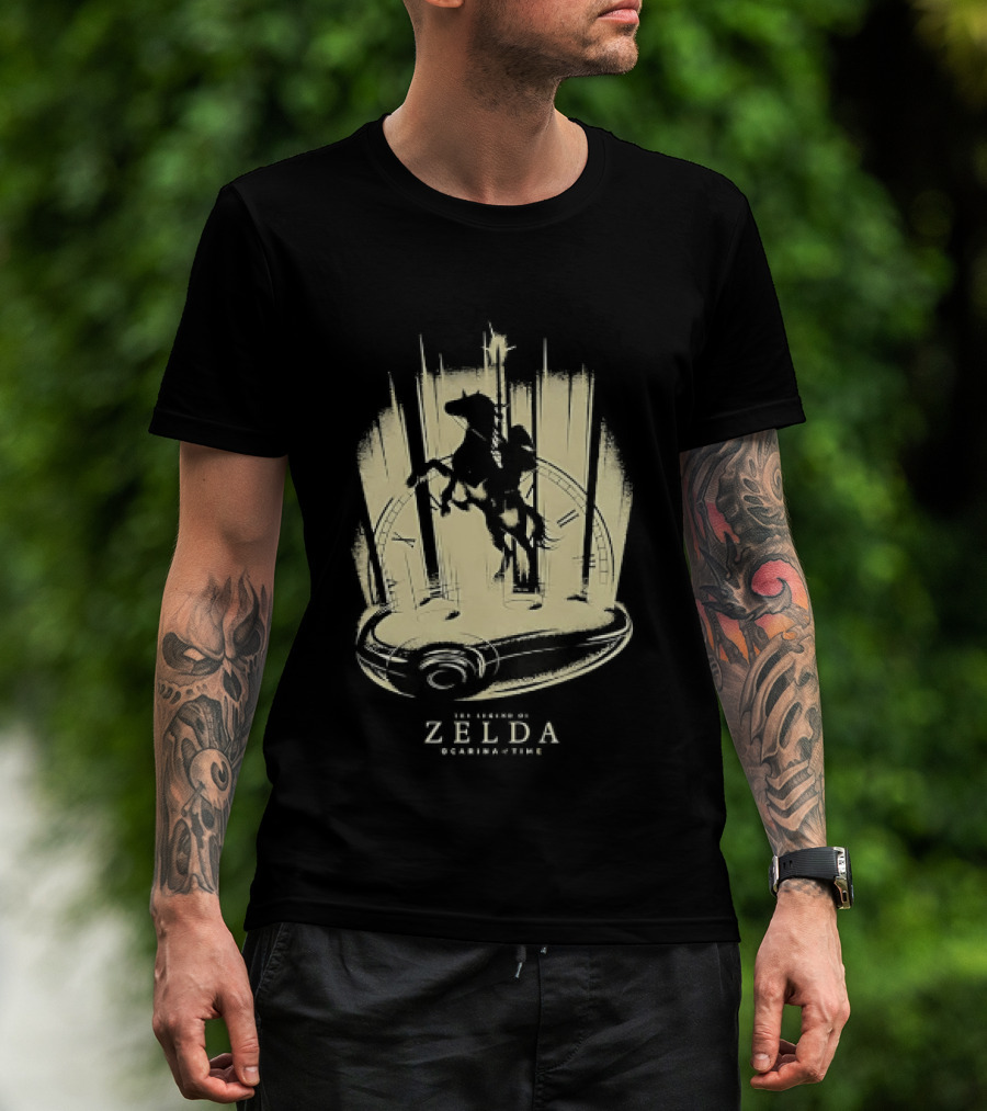 Link Riding Epona Castle Background Zelda Ocarina Of Time T-Shirt